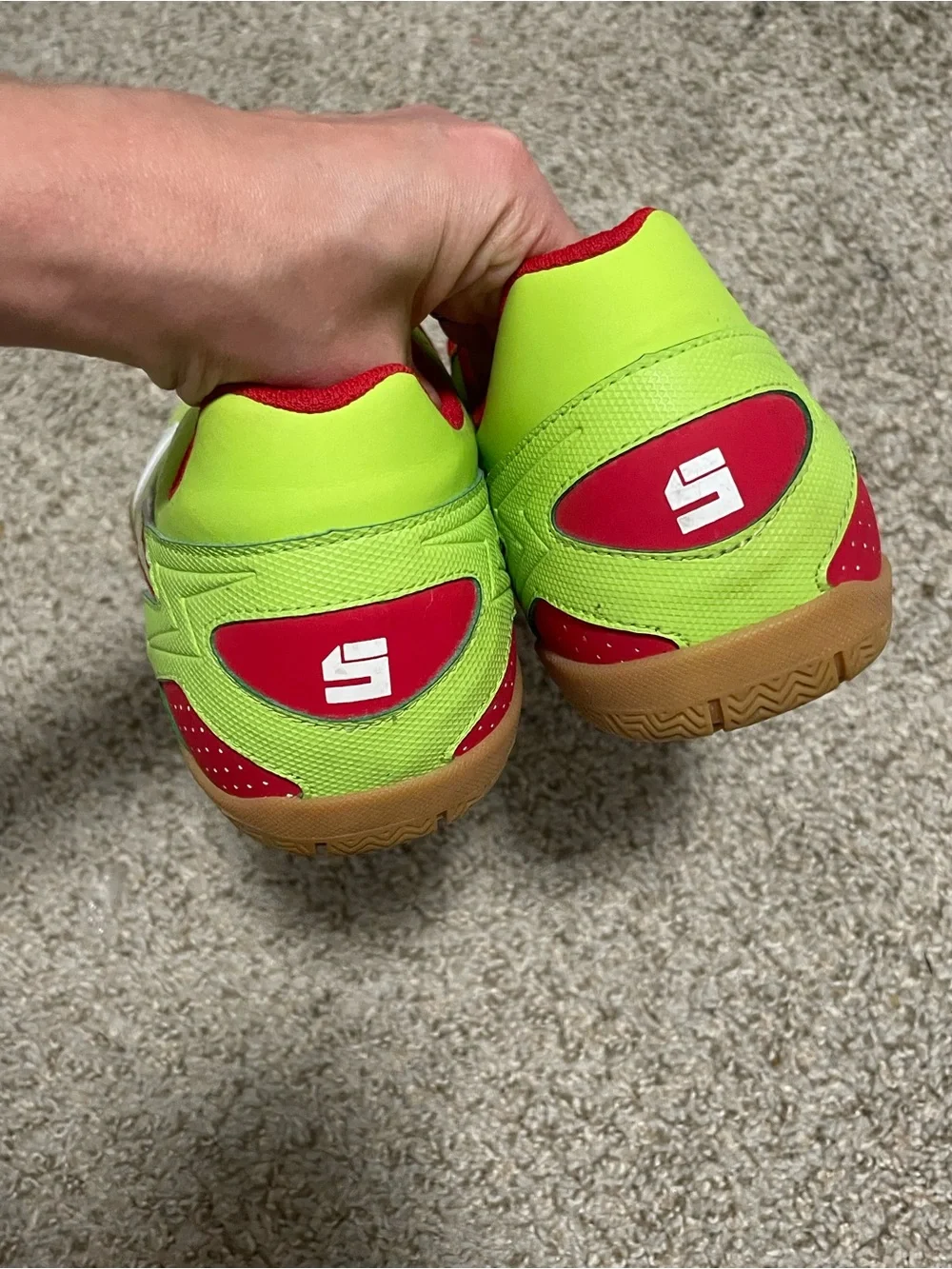 Nike Mens 11 Lime Green and red, Fusball indoor soccer shoes